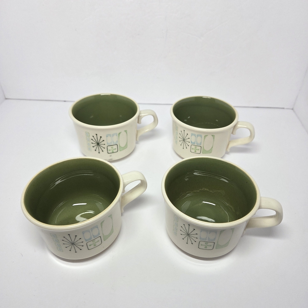 Atomic Starburst Pattern MCM Set Of 4 Coffee Or Tea Cups 1960s - Picture 2 of 8